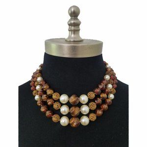 Vtg 50s 60s Chunky Bead 3 Strand Necklace